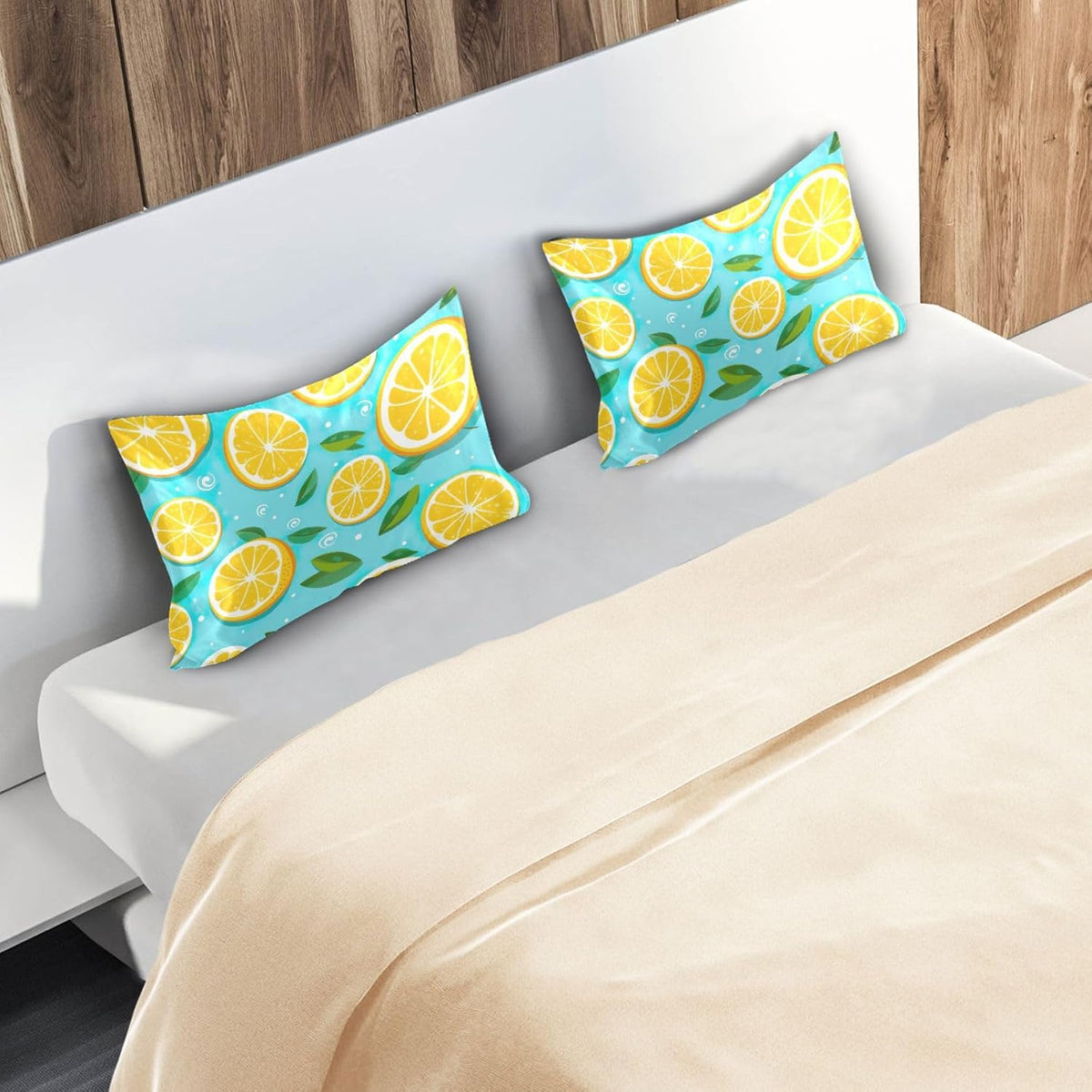 Lemons Yellow Satin Pillowcase for Hair and Skin Body Bedding Pillowcases Standard Size 20"X26" Similar to Silk Pillow Cases with Envelope Closure for Women