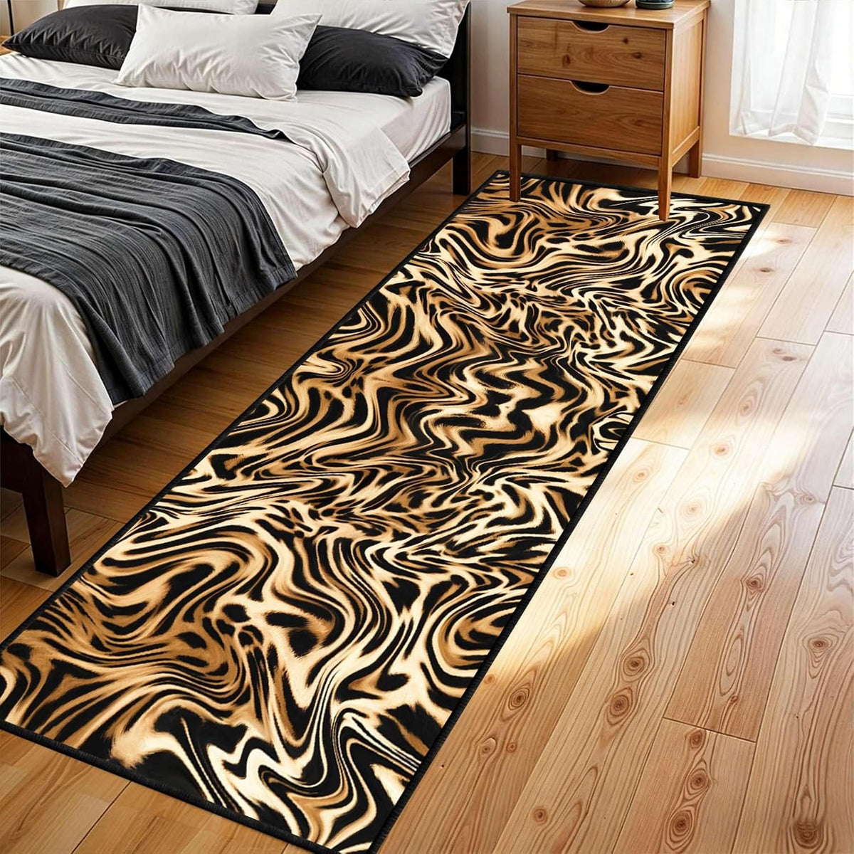 Tiger Stripe Washable Runner Rugs,2x8ft,Black Yellow with TPR Rubber Backing Non Slip Runner Rug for Hallway Kitchen Thin Durable Pet Friendly Bedroom Western Long Bathroom Rug