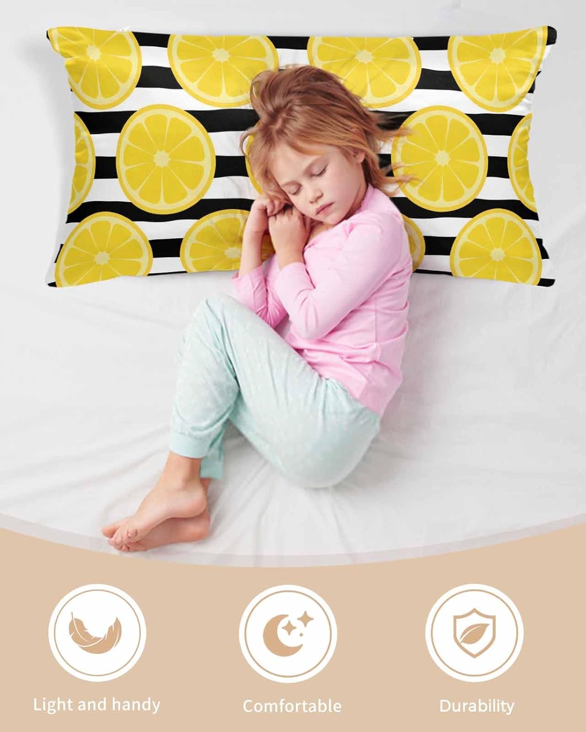 Yellow Lemon Pillow Cases Cal King Size, Summer Botanical Fruits Black White Stripes Satin Pillowcase with Zipper for Hair/Skin, Decorative Pillow Covers for Bed/Couch/Sofa, 20x40 Inches