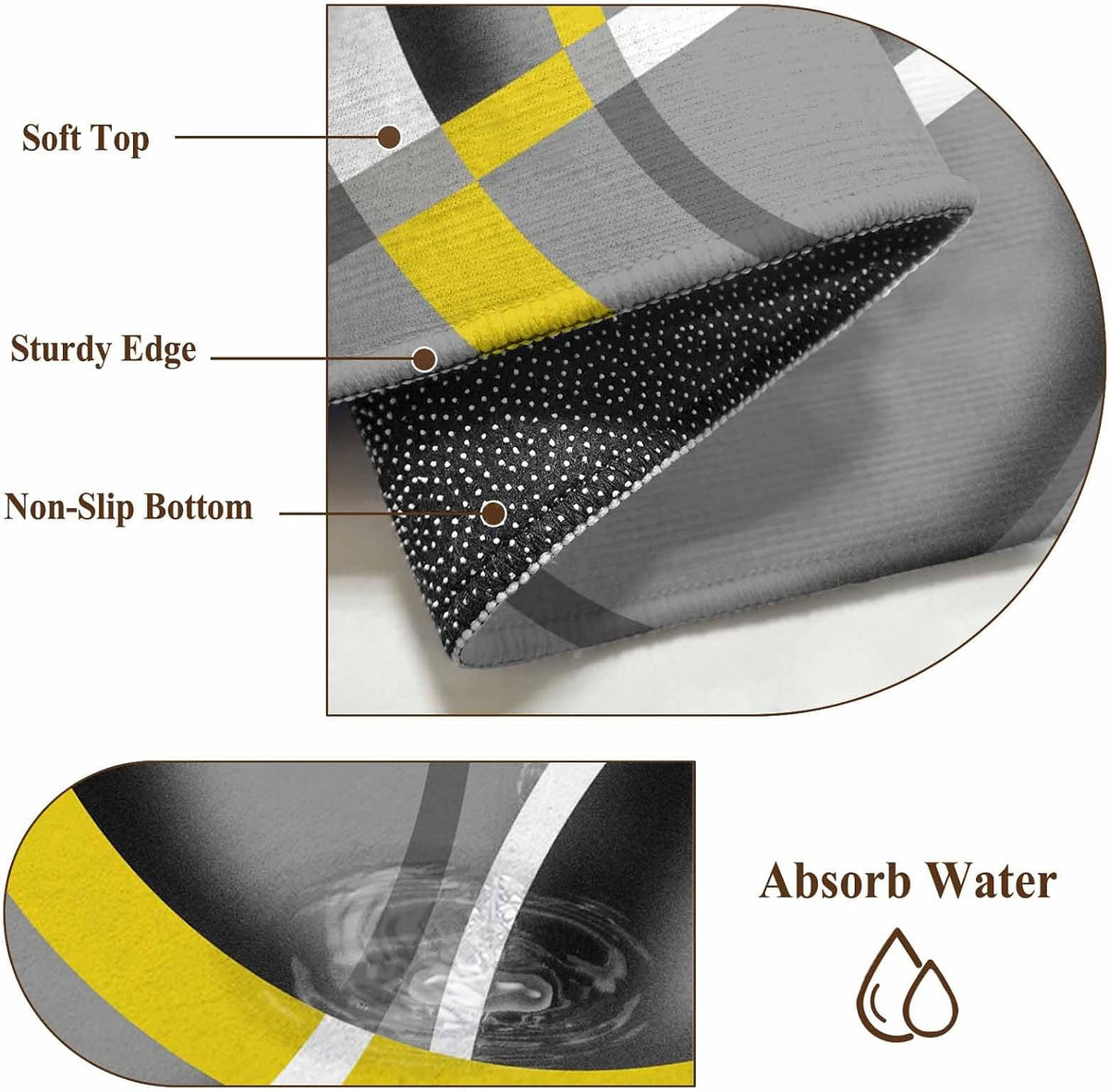 Large Area Rugs for Bedroom Living Room, Yellow Geometric Soft Non Slip Carpet Bedside Rug, Gray Black Retro Abstract Stripes Lines Round Floor Cover Kitchen Accent Rug 6' for Dining Room/Office