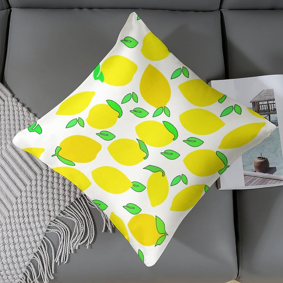 Decor Pillows 16"x16" Lemon Yellow Satin Square Throw Pillow Covers Spring Summer Decorative Throw Pillow Covers Hidden Zipper Decorative Couch Pillow Cover for Sofa Summer Pillow Covers