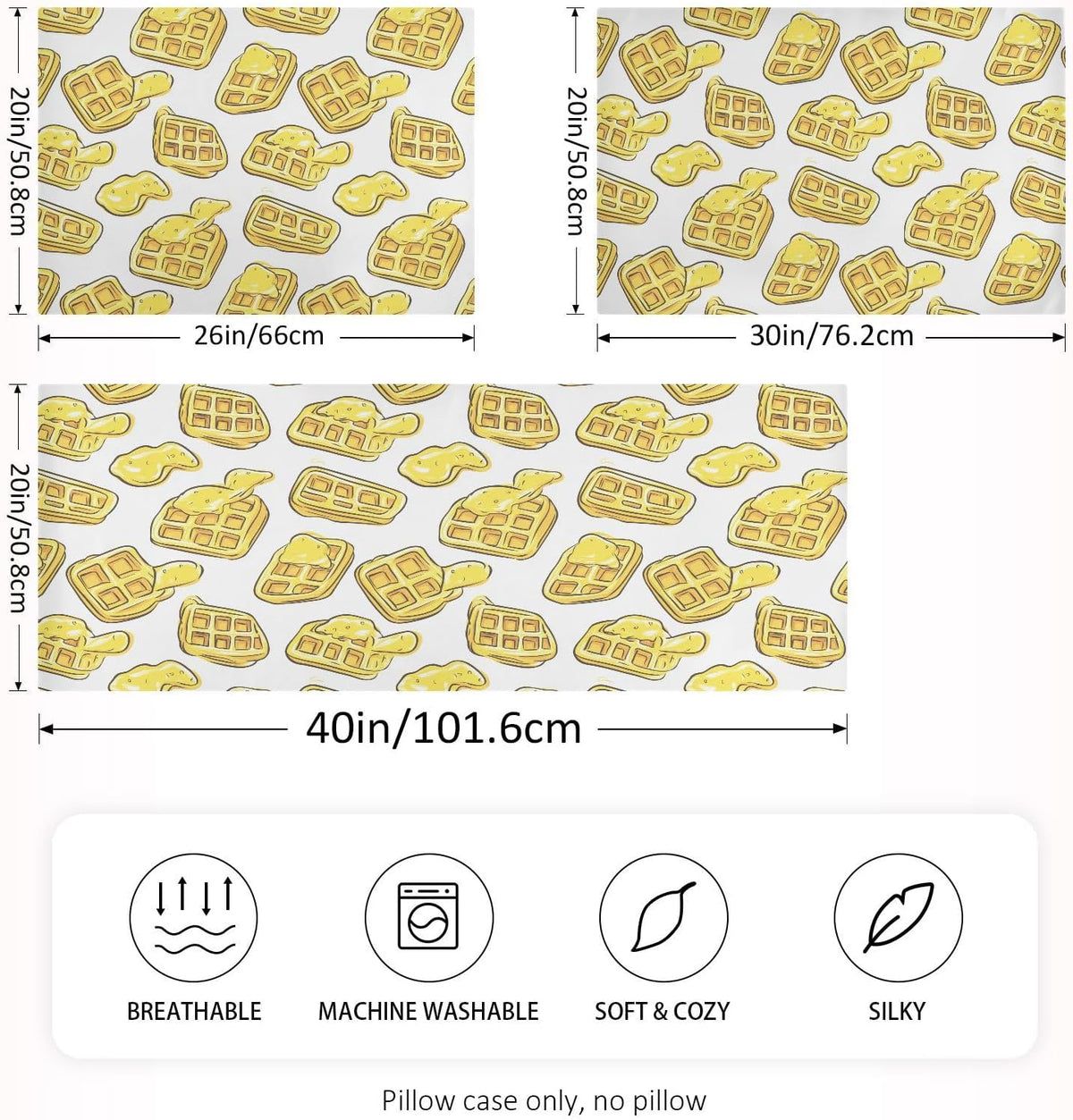 Lemon Yellow Ice Cream Waffle Satin Pillowcase Standard Size 20x26in – Soft Silky Pillow Cover for Hair and Skin, No Zipper Envelope Closure, Single Pack for Bed Couch Bedroom