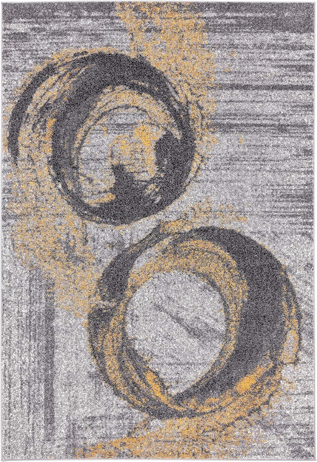 Yellow & Grey Bold Splatter Ring Contemporary 3' X 5' Area Rug - Laguna Collection Modern Style Accent Rug Rugs