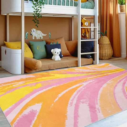 Colorful Striped Area Rug, Soft Fluffy Shaggy Decor Rug Non-Slip Washable Carpet for Bedroom, Living Room, Entryway, Pink and Yellow, 47'x71'